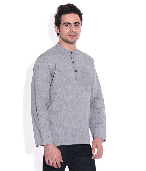 Fabindia Gray Cotton Solid Short Kurta Buy Fabindia Gray Cotton Solid