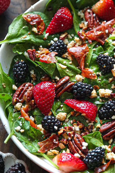 Berry Spinach Salad With Strawberries Blackberries Feta Cheese