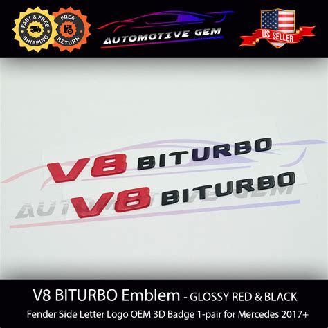 V Biturbo Fender Side Amg Emblem Red Black Logo Badge Mercedes C E