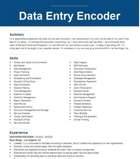 Data Encoder Resume Sample, 56% OFF | www.bharatagritech.com