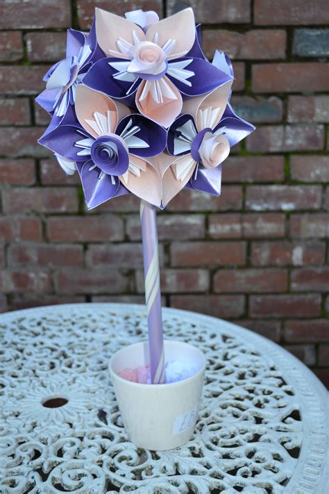 Handmade Pink And Purple Origami Kusudama Flowers With Spiral Rose Centres くす玉