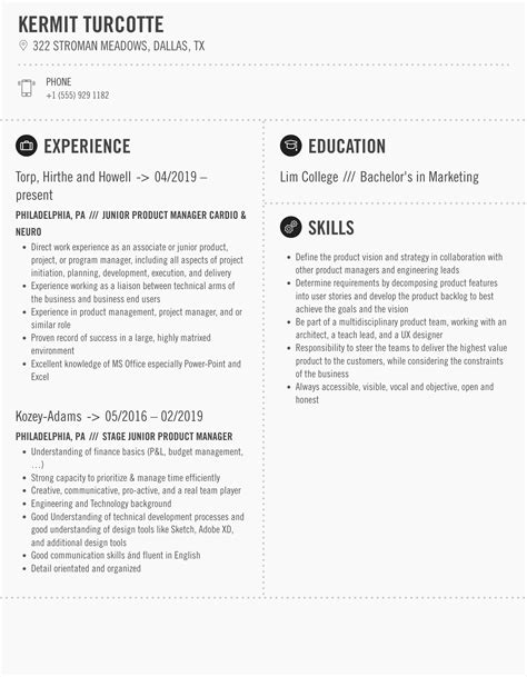 Junior Product Manager Resume Samples | Velvet Jobs