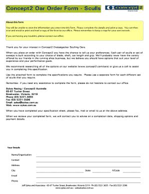 Fillable Online Concept Oar Order Form Sculls Sykes Racing Fax