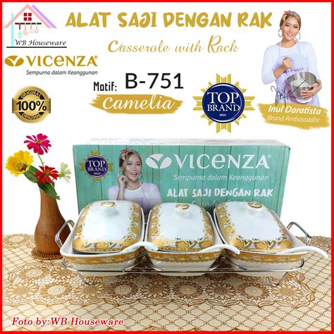 Jual Vicenza Wadah Saji Set Isi Rak Motif Camelia Pemanas Makanan