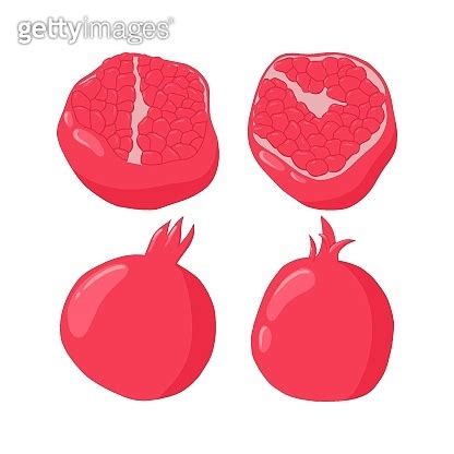 Set Of Pomegranate Fruits Vector Hand Drawn Illustration Fresh