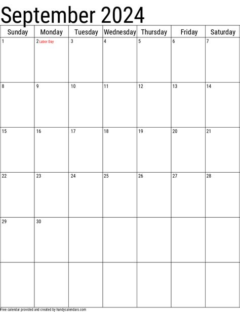 September 2024 Vertical Calendar With Holidays Handy Calendars