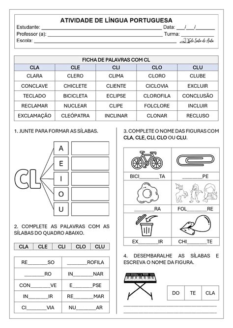 Atividade Bl Cl Fl Gl Pl Tl - Atividades de Ortografia: bl, cl, fl, gl, pl, tl - Prontas para ...
