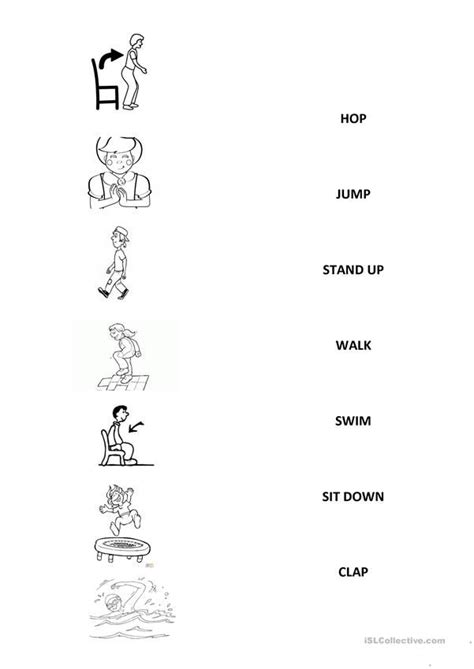 Actions Jump Clap Hop Swim Walk Sit Down Stand Up English Esl