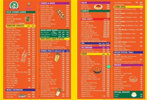 Menu Of Wah Veer G Wah Punjabi Bagh New Delhi