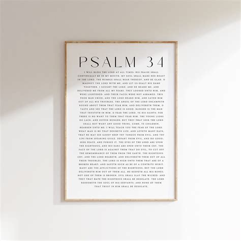 Psalm 34 Print, Bible Verse Printable Wall Art, Christian Print ...