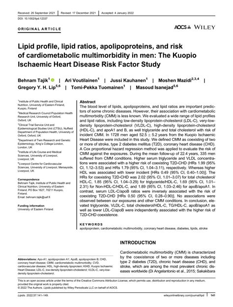 Pdf Lipid Profile Lipid Ratios Apolipoproteins And Risk Of