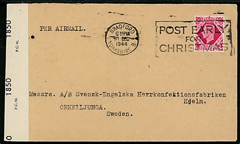 D George Vi Single P Luftpostbrev Fra Bradford D Til