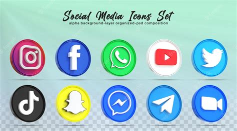 Premium Psd 3d Social Media Icons Social Media Logo Collection With 3d Rendering Glossy Style