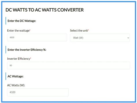 Solar DC To AC Conversion Calculator (Watts, Amps, Volts) – Solars House