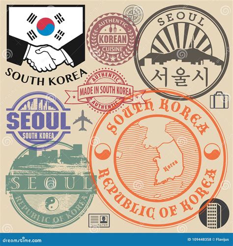 Travel Or Airport Stamps Or Symbols Set South Korea Stock Vector Illustration Of Korean Badge