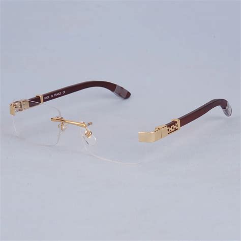 Vazrobe Wooden Eyeglasses Frame Men Gold Glasses Man Rimless Half Full