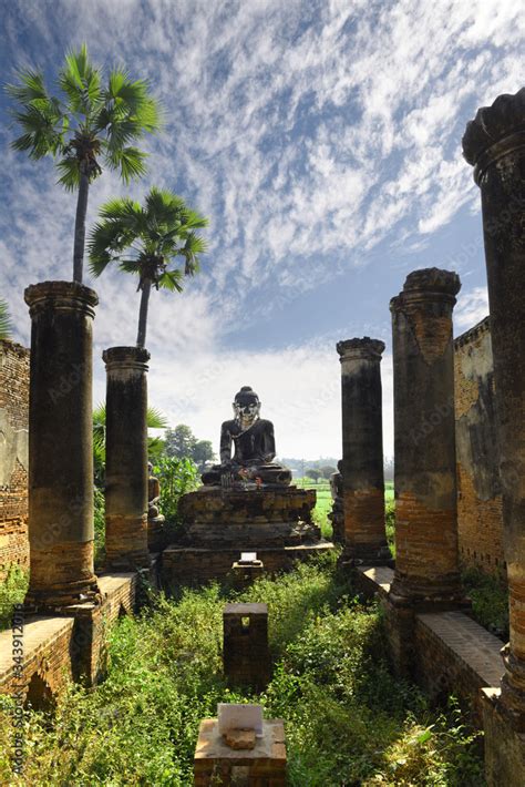 Old Sitting Buddha Statue In Ruined Temple Yadana Hsemee Pagoda Is A