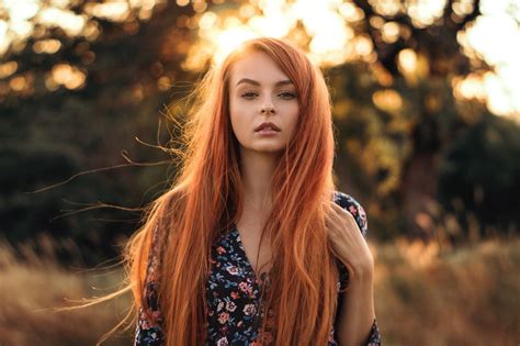 Model Depth Of Field Long Hair Girl Bokeh Woman Redhead Wallpaper