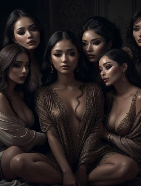 Grupo De Hermosas Mujeres Orientales Al Estilo Del Siglo Xix Foto