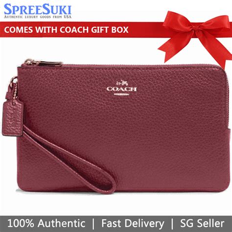 Spreesuki Coach Large Wristlet Pebbled Leather Double Zip Wallet