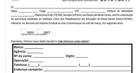 Devolu O De Imposto Sindical Para Os Filiados Ao Sind Ute Mg