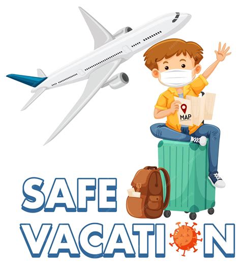 Premium Vector | Safe Vacation logo with tourist man wears mask ready