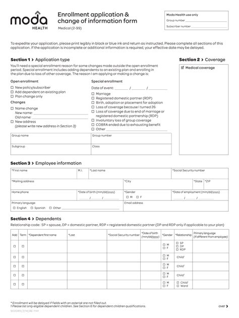 Fillable Online Enrollment Application Change Of Information Form