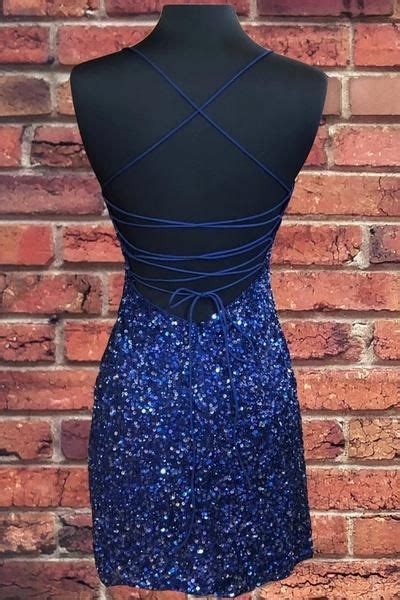 Royal Blue Spaghetti Straps Sheath Beaded Backless Short Prom Dress Homecoming Dresses Hoco