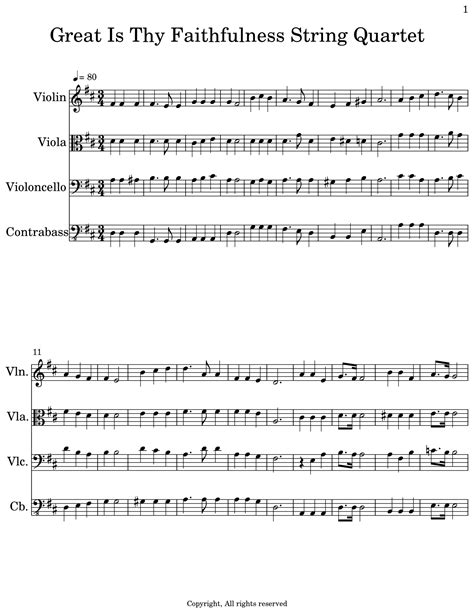 Great Is Thy Faithfulness String Quartet Sheet Music For Violin