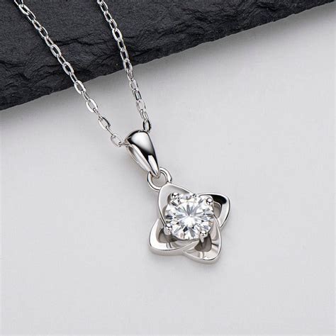 Sterling Silver Round Cut Moissanite Diamond Clover Pendant