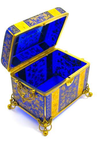 Stunning Extra Large Antique Moser Cobalt Blue Glass Casket Box