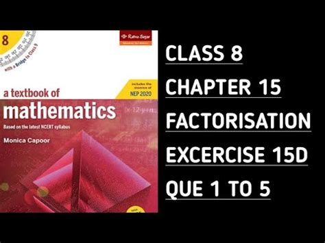 Class Maths Ratna Sagar Ex D Que To Ch Factorisation