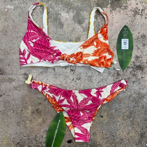 FARM Rio Swim Nwt Farm Rio Tropical Woodcut Pink And Orange Bikini