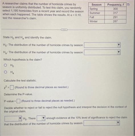 Solved A researcher claims that the number of homicide | Chegg.com 