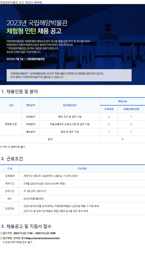국립해양박물관 Mmk 알림 채용공고