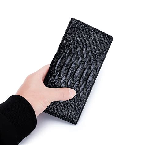 Bifold Purse Alligator Print Genuine Leather Men Long Wallets Real