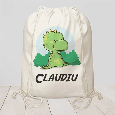 Saculet Personalizat Pentru Gradinita Cu Nume Dinozaur Creativ Gift