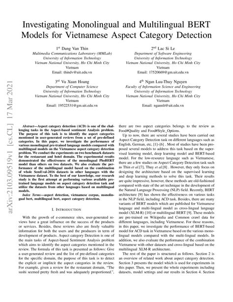 Investigating Monolingual And Multilingual Bertmodels For Vietnamese