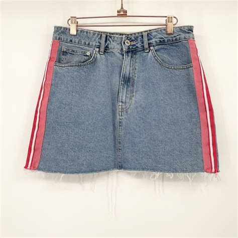 Zara Authentic Denim Trf Pink Side Stripe Mini Skirt Gem