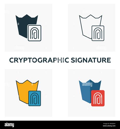 Cryptographic Signature Icon Set Four Elements In Diferent Styles From