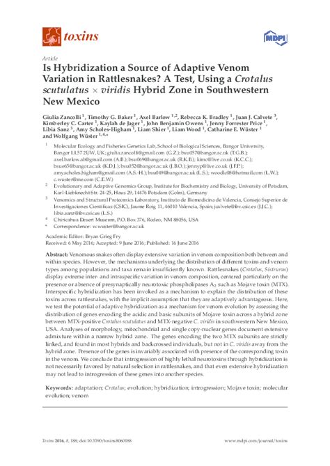 (PDF) Is Hybridization a Source of Adaptive Venom Variation in ...