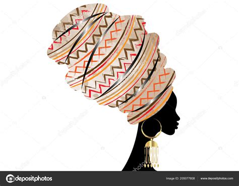 Portrait Beautiful African Woman Traditional Turban Kente Head Wrap