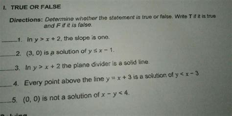 Directions Determine Whether The Statement Is True Or False Write T