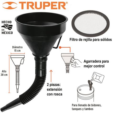 Embudo Plastico C Filtro Ml Cuello Flexible Mafesa Mayoreo