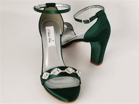 Hunter Green Bridal Shoes Chunky Heels Crystals Hunter Green Etsy