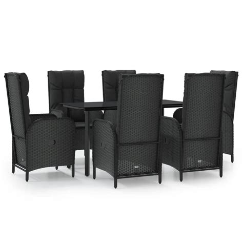 Ensemble à d ner de jardin et coussins 7pcs Noir Résine tressée Leroy