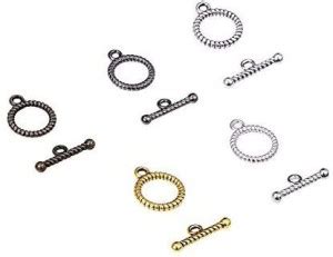 PH PandaHall 100 Sets 5 Color Toggle Clasps Tibetan Alloy Antique Round