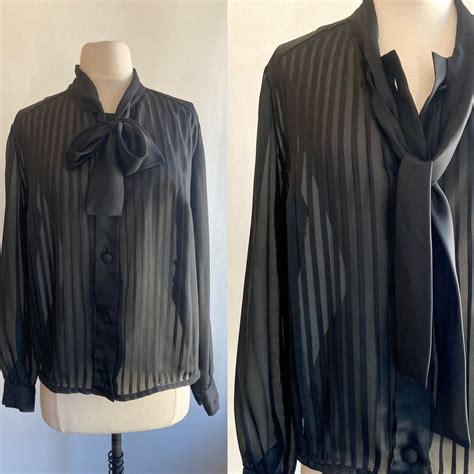 Vintage S S SHEER PUSSY BOW Blouse Pleat Detail Covered