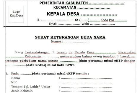 Contoh Surat Keterangan Beda Nama Dari Desa Untuk Berbagai Keperluan