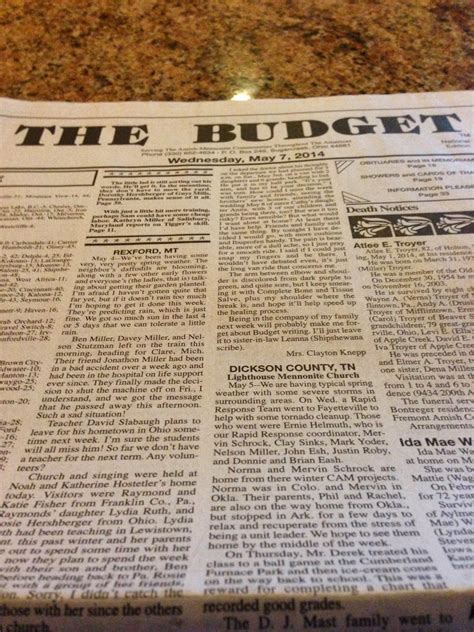 AMISH READER: THE BUDGET, NEWSPAPER THAT IS!